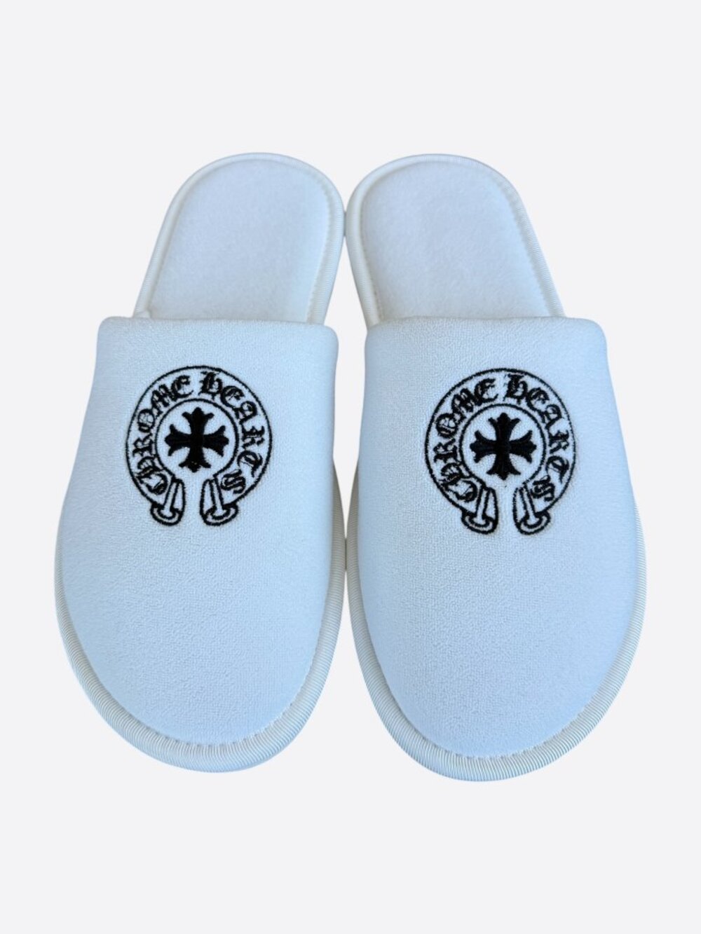 Chrome Hearts White & Black Horseshoe Logo Slippers